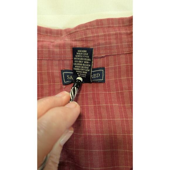 Saddlebred Shirt Men's XXL Red/Tan Plaid Button Down Shirt Front Pocket Casual - Picture 5 of 8
